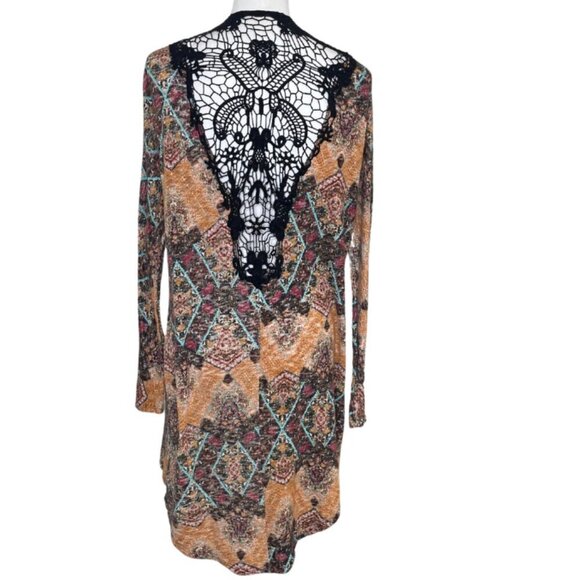 Xhilaration Women's Open Front Kimono Cardigan Cover-Up Bohemian Crochet Back L - Picture 2 of 7